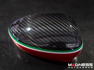 FIAT 500 Mirror Covers - Carbon Fiber - Red Lower Portion - Italian Racing Stripe w/ White Scorpion
